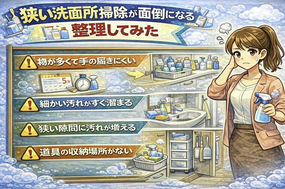 狭い洗面所掃除が面倒になる理由を整理してみたをイメージした画像