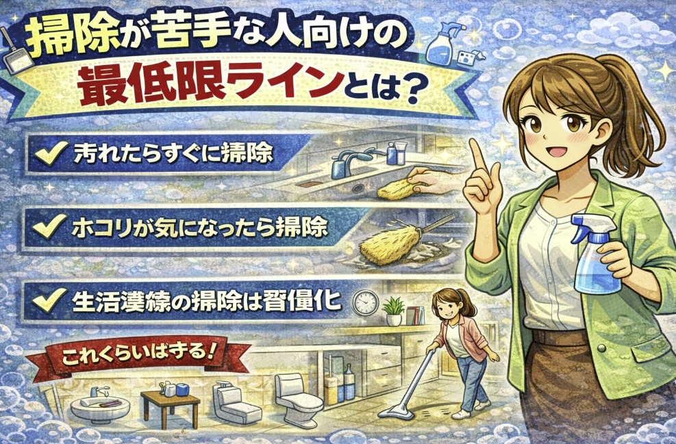 掃除が苦手な人向けの最低限ラインとは？をイメージした画像