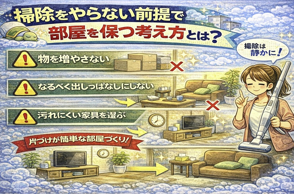掃除をやらない前提で部屋を保つ考え方とは？をイメージした画像