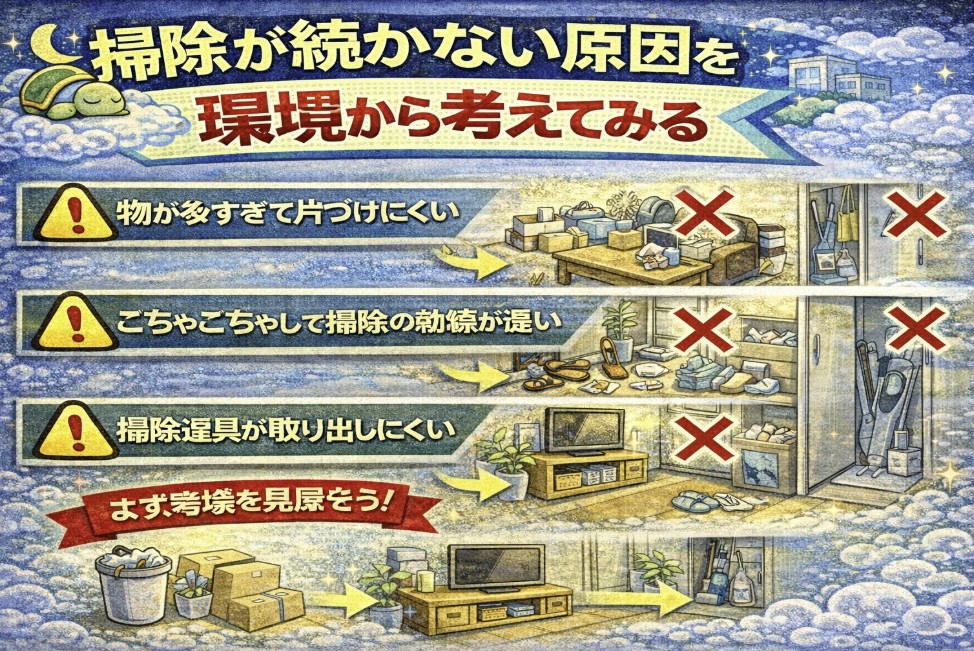 掃除が続かない原因を環境から考えてみるをイメージした画像