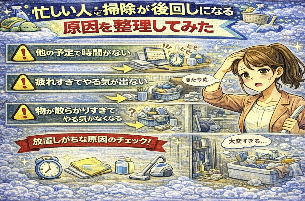 忙しい人ほど掃除が後回しになる原因を整理してみたをイメージした画像