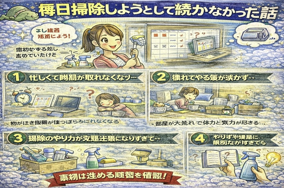 毎日掃除しようとして続かなかった話をイメージした画像