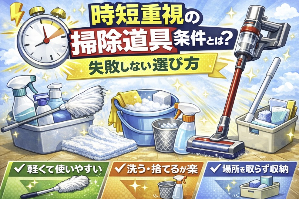 時短重視の人が掃除道具で見るべき条件をイメージした画像