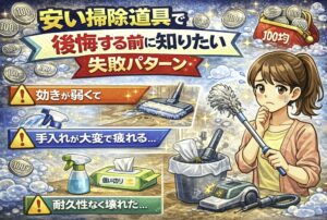 安い掃除道具で後悔する前に知りたい失敗パターンをイメージした画像
