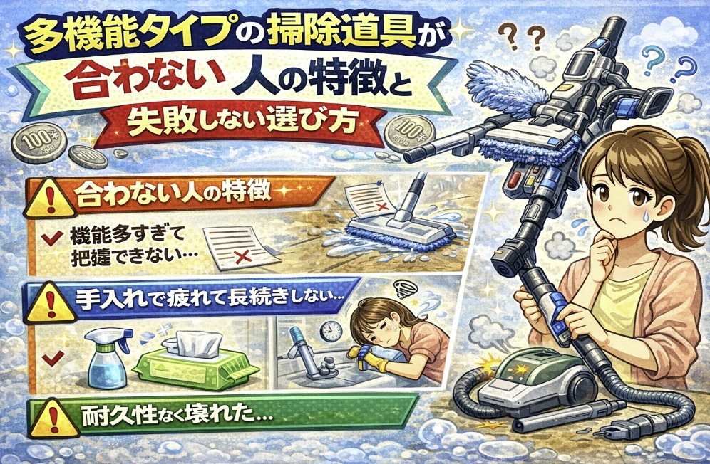 多機能タイプの掃除道具が合わない人の特徴と失敗しない選び方をイメージした画像