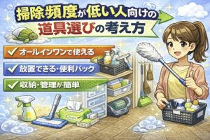掃除頻度が低い人向けの道具選びの考え方を説明する画像