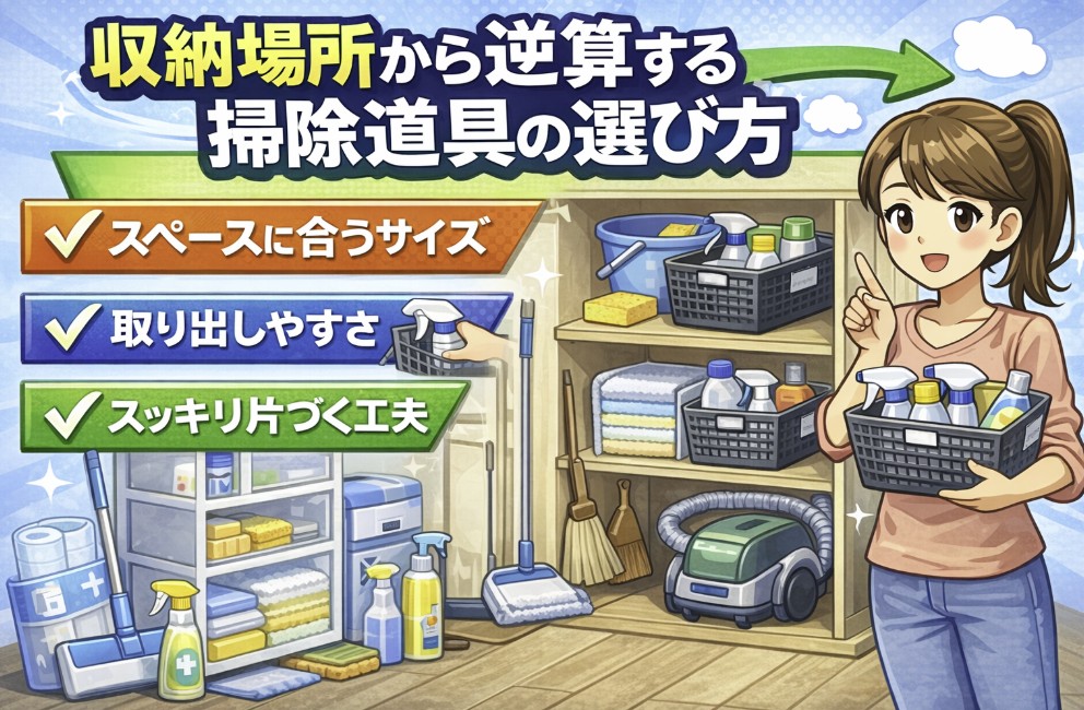 掃除頻度が低い人向けの道具選びの考え方をイメージする画像